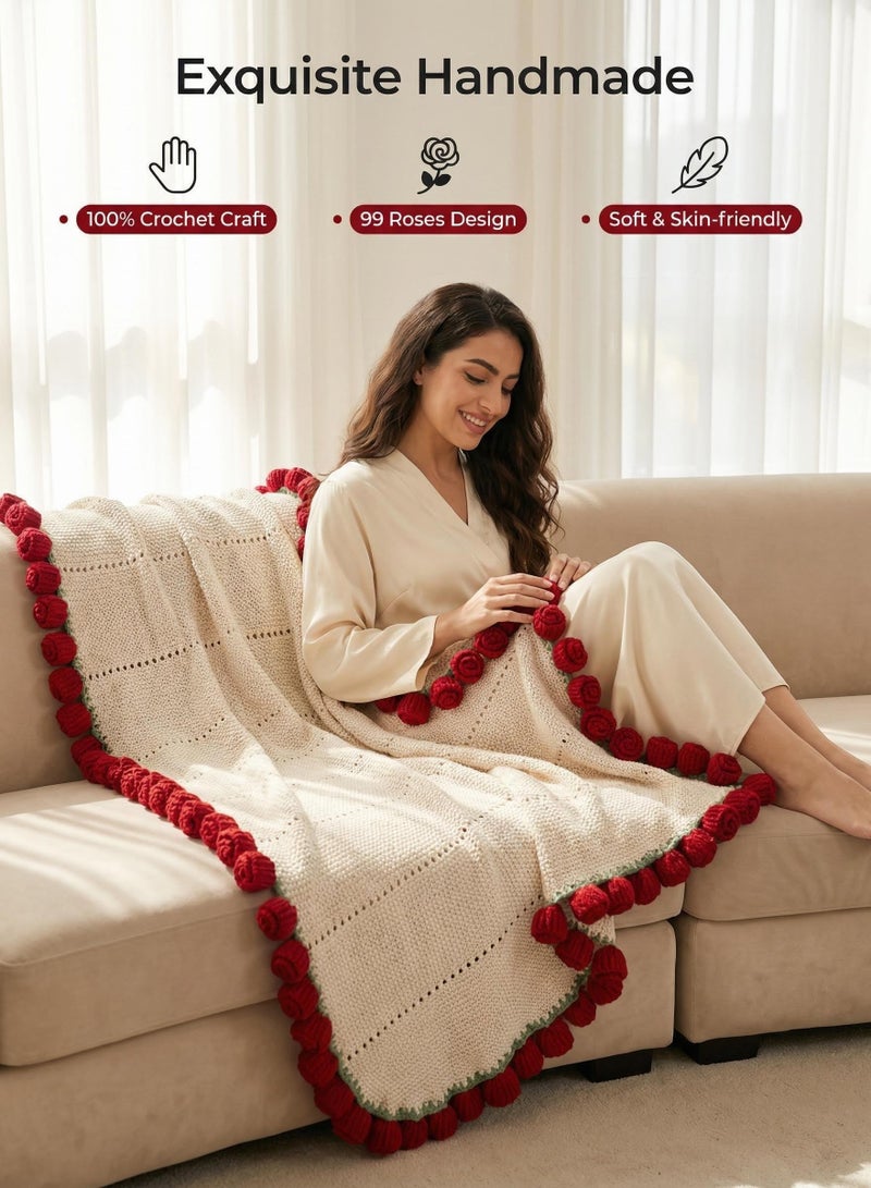 بطانية منسوجة يدويًا بـ 99 وردة حمراء (قطر 1.6 متر) - مصنوعة يدويًا بالكامل | ديكور للمنزل والمكتب والسيارة - Image 3